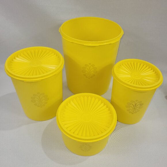 Tupperware Vintage Set 4 Daffodil Yellow Canister Storage Containers w Lids - Picture 1 of 1